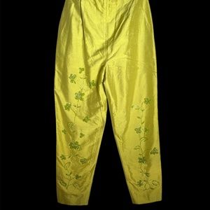 D. Morgan - 100% Silk Beaded Chartreuse 90's Cigarette Pants - Size 6